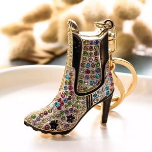 Multicolored Crystal High Heel Boot Keychain Charm